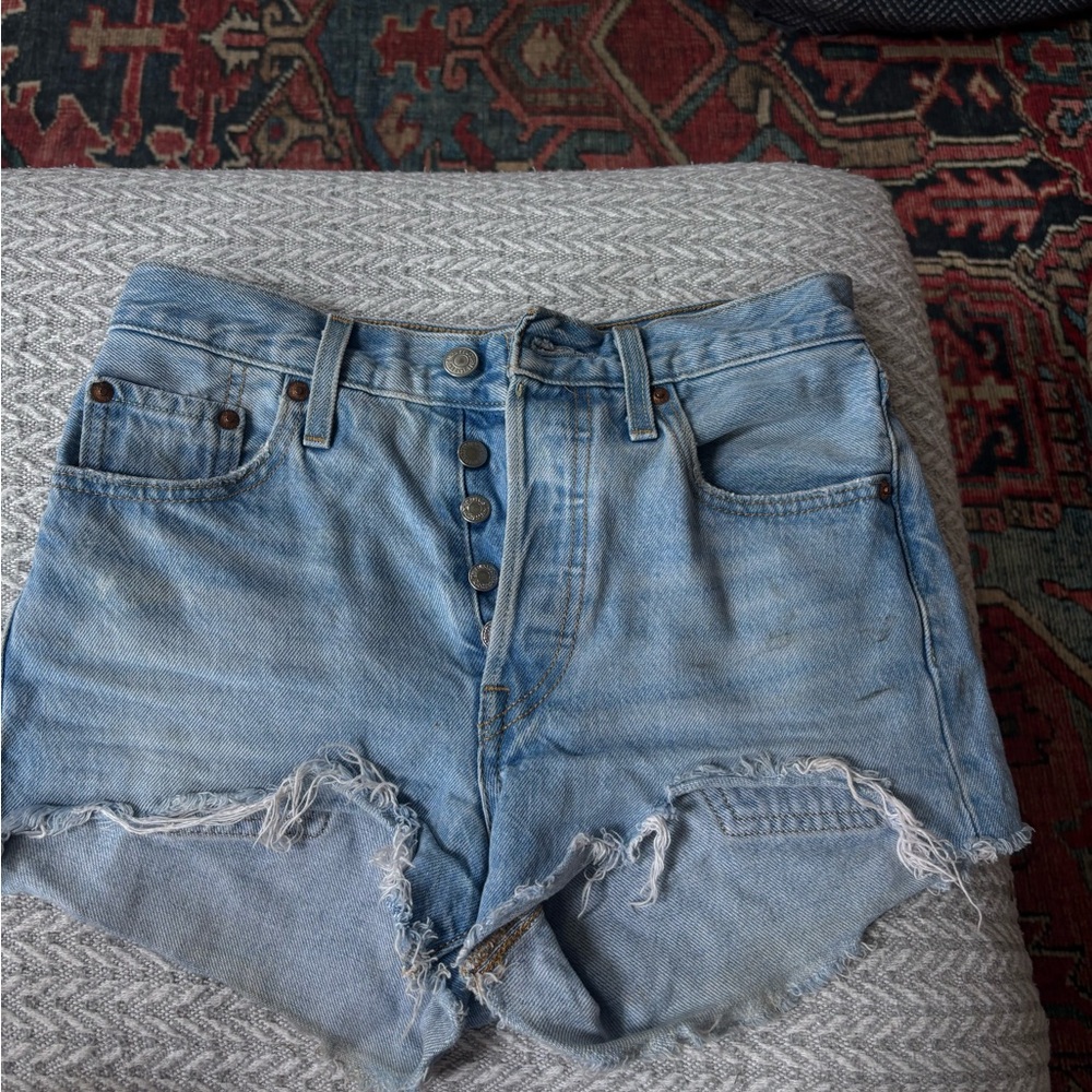 Levi's 501 Blue Jean Shorts Distressed High-Waisted